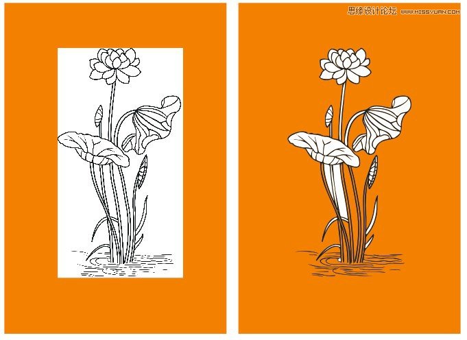 CorelDraw软件勾勒出荷花线条图片效果