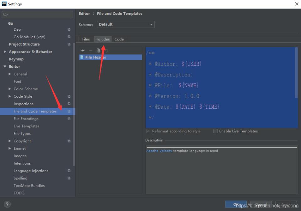 goland中文件头自动注释的操作